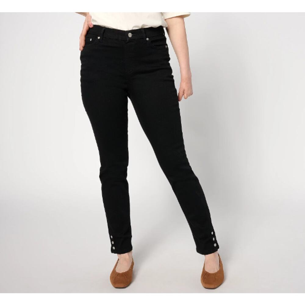 A630343 DENIM & CO Easy Stretch Slim Leg Jean with Button Detail Black Petite 6